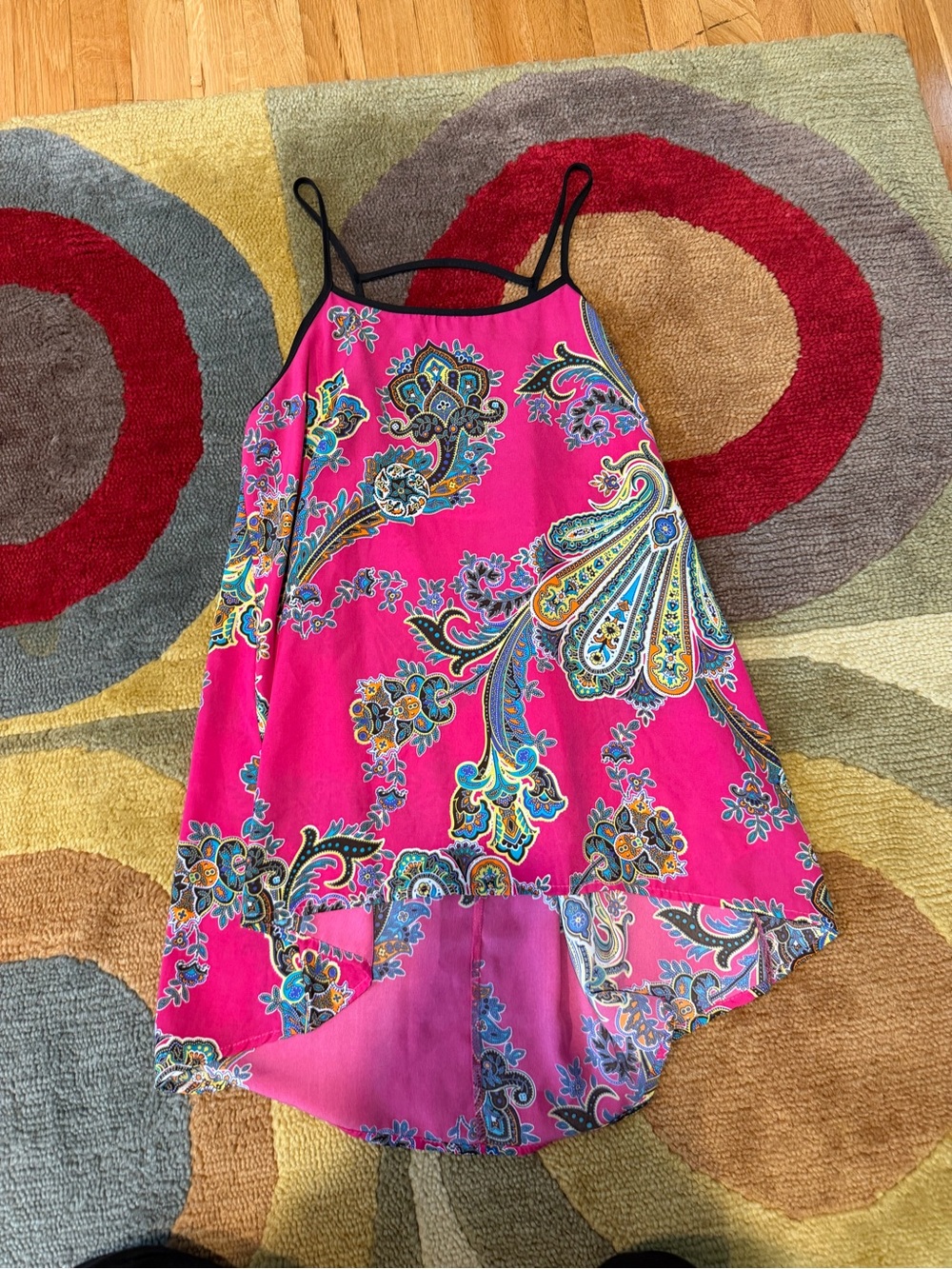 Ginger G Pink Paisley Print Long High Low Tank Top Blouse Back Cutout Size Large